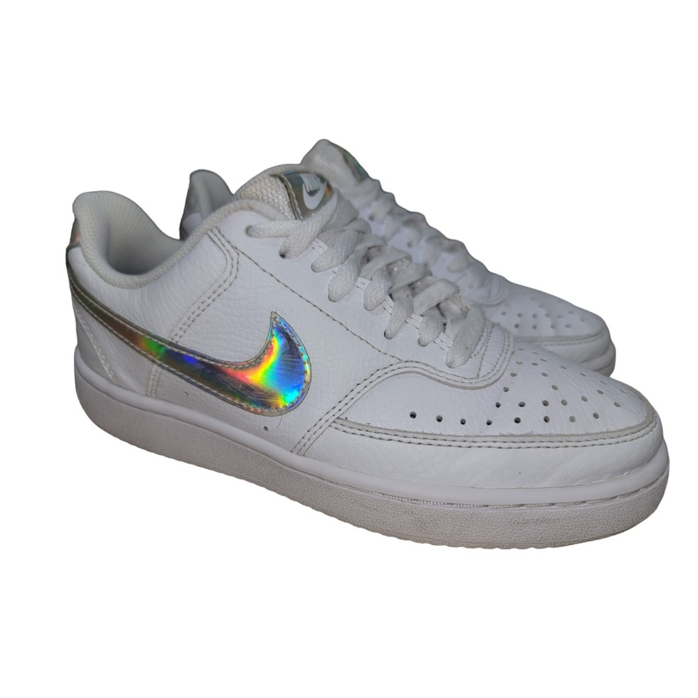 Nike Court Vision Women's Low‎ Sneakers Iridescent White Shoes Sz 5.5 CW5596-100
